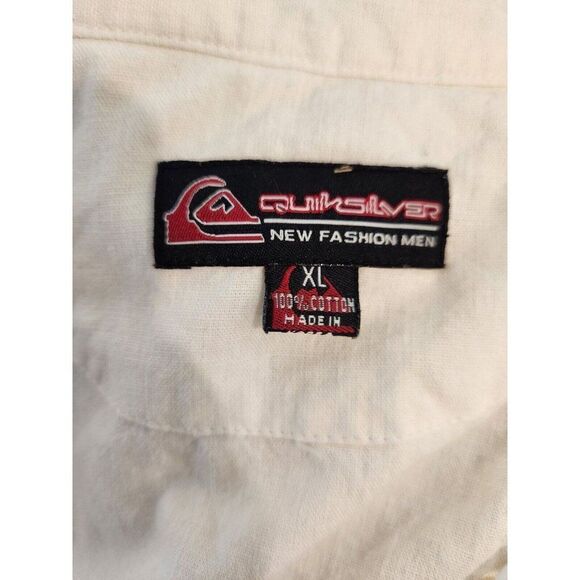 Vintage 80s Quiksilver White Short Sleeve Wooden Barrel Button Up Shirt XL Surf - Picture 5 of 5